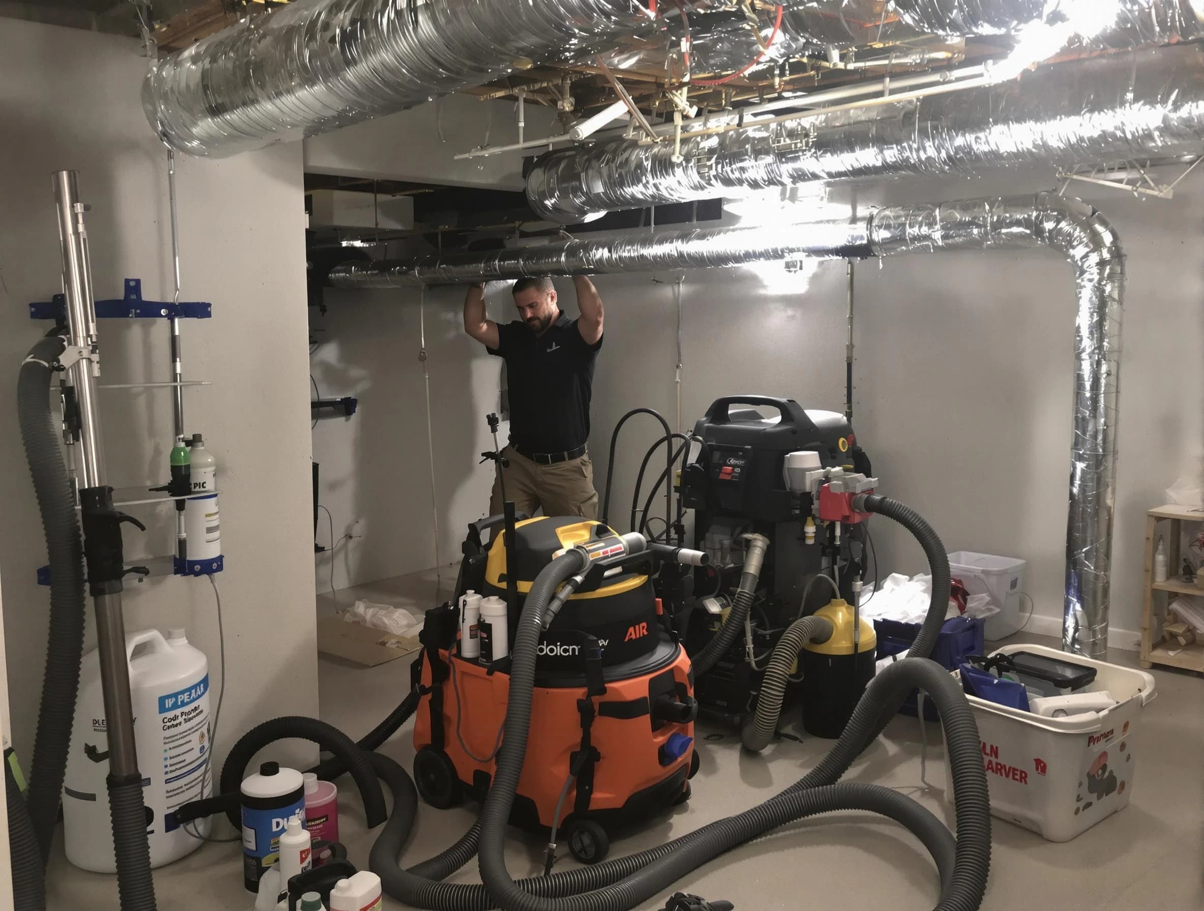 Norwood Air Duct Cleaning specialist performing professional mold removal from air ducts using safety equipment in Norwood