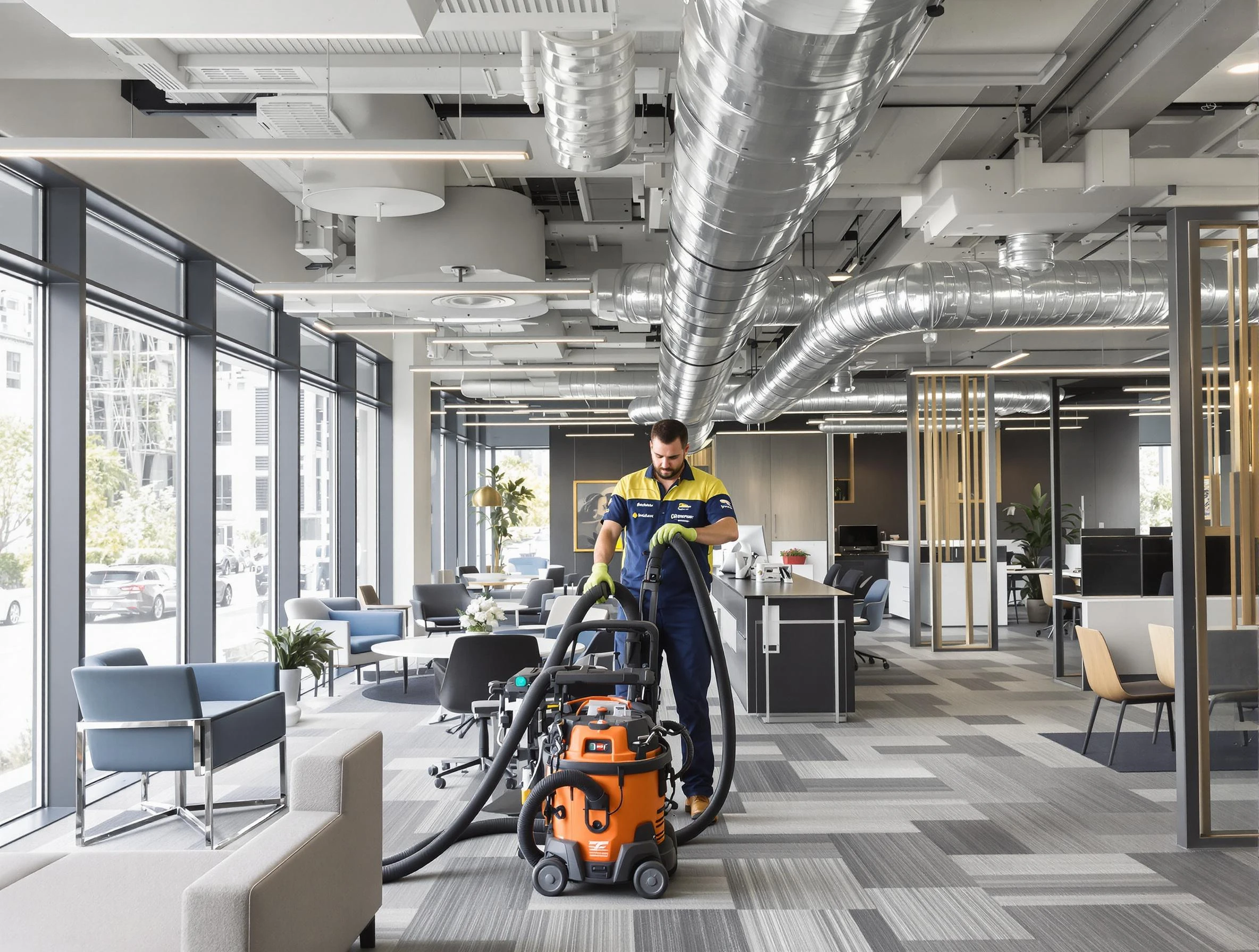 Norwood Air Duct Cleaning team performing thorough commercial duct cleaning at a Norwood business center